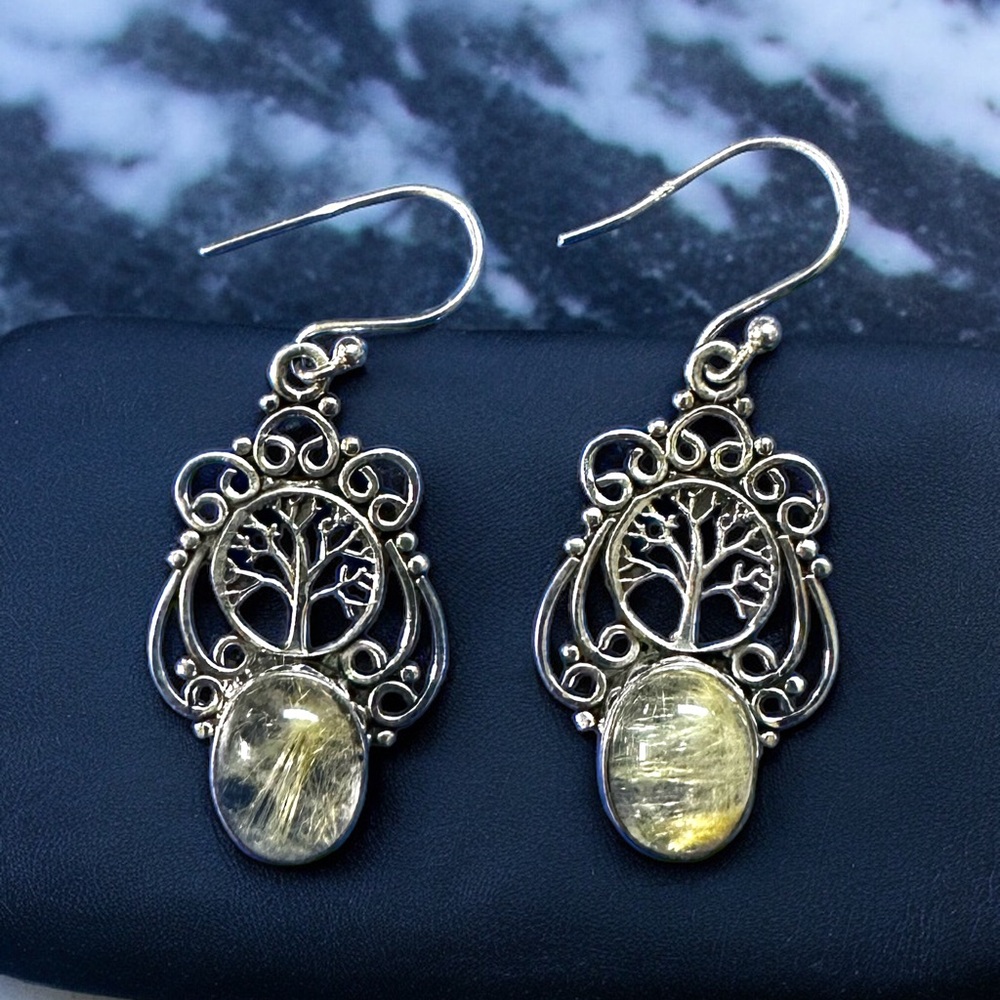 Sterling Silver Yellow Rutilated Quartz Earrings